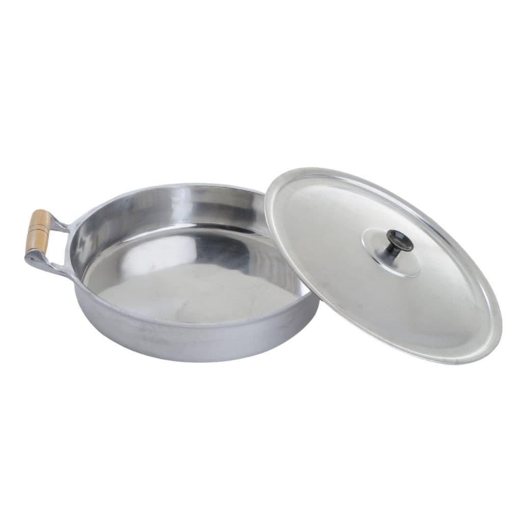 Frigideira Alumínio Batido Fundido Tamanho Família Grande Cabo Madeira Marfim Envernizado n30