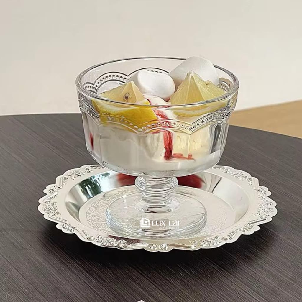 Jogo 6 Taças de Vidro para Sobremesa Tigela Bowl Transparente Petisqueira Sorvete Paris
