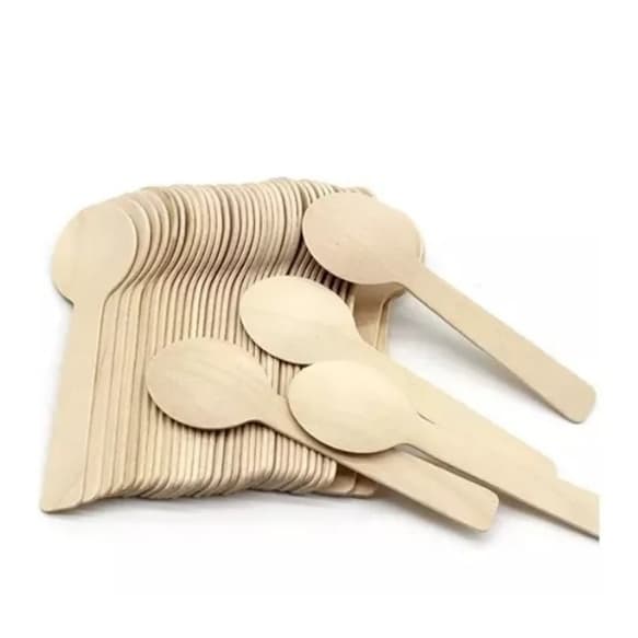 kit Colher de madeira 100 unidades Descartável bambu biodegradavel para doces e festas lembrancinha