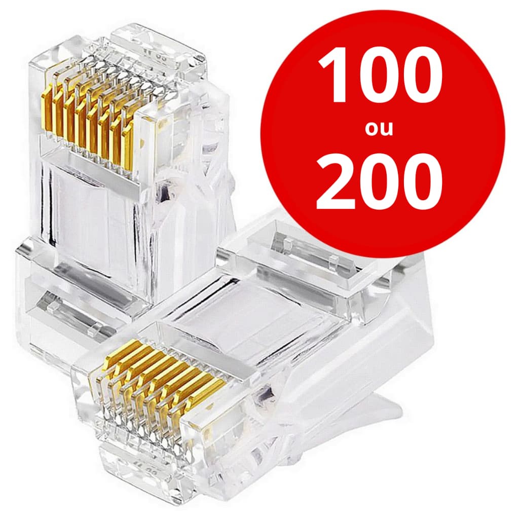 Conector RJ45 Cabo De Rede Internet Banhado Ouro Plug Kit 100 200 ou 300