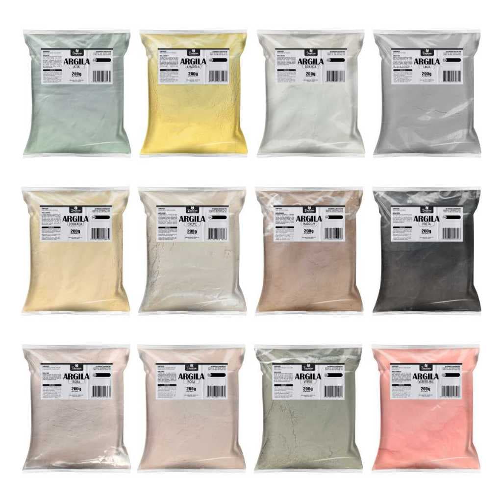 Kit 12 Argilas 200g Mascara Facial Super Kit Skin Care (Argilas Naturais)
