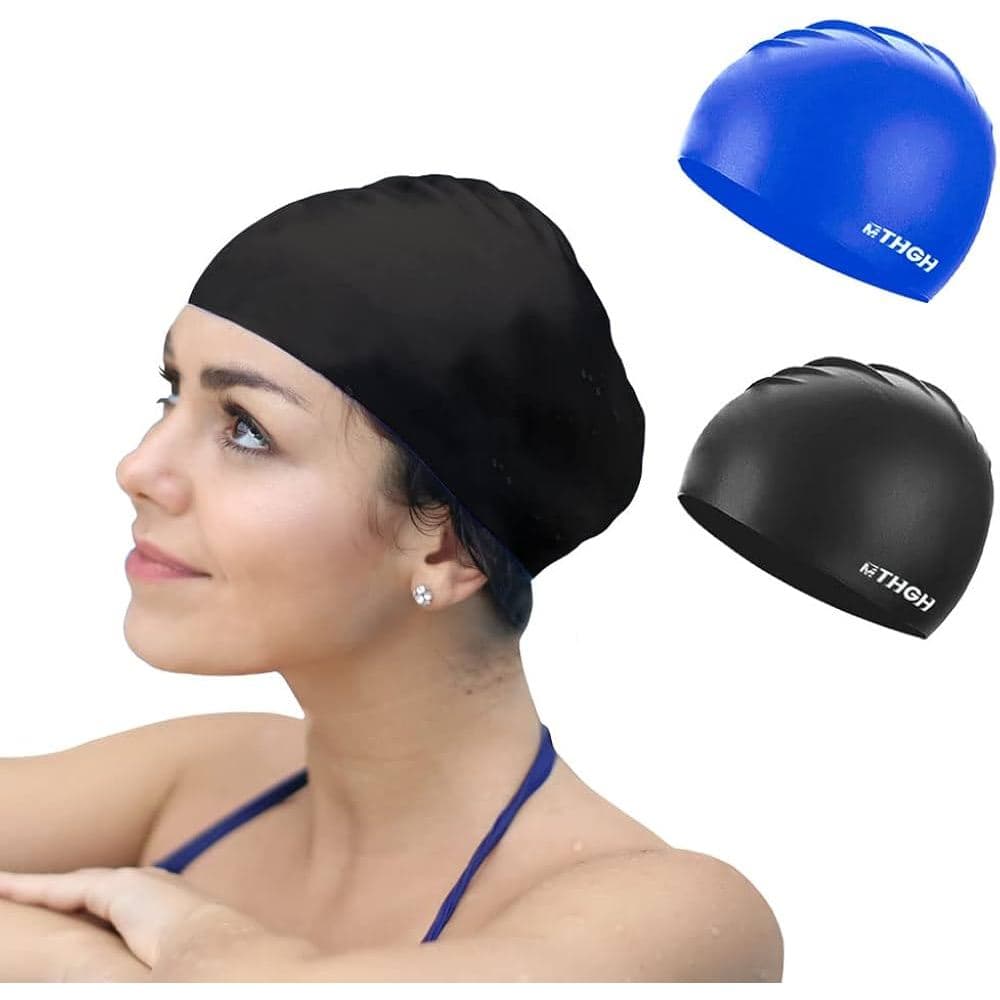 Novo kit 2 Toucas de natação de silicone e Tecido para homens e mulheres mais espessante impermeável