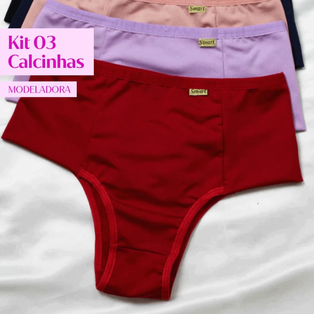 Kit 3 Cinta Modeladora Feminina Pala Dupla calcinha cintura alta Calcinha cós alto segura barriga