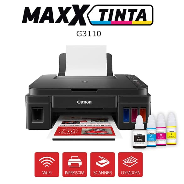 Impressora Multifuncional tanque de tinta Mega Tank G3110, Colorida, Wi-fi, Conexão USB, Bivolt, Canon