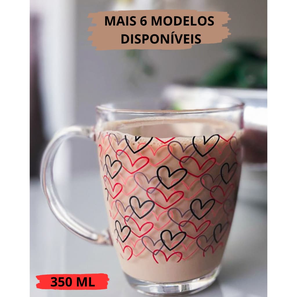Caneca Vidro Estampadas Decoradas 350 ML Xicara