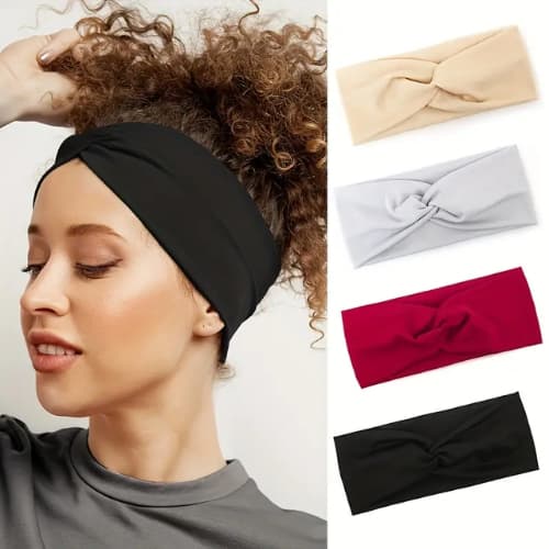4 pcs faixa de cabeça larga - Mistura macia, Estilo Turbante com Nó para yoga, Corrida e Esportes