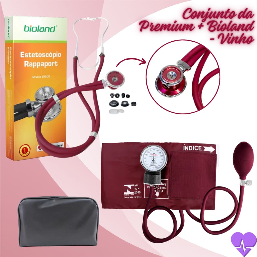Conjunto de Aparelho de Pressão Premium com Esteto Bioland Adulto e Infantil - Kit de Enfermagem
