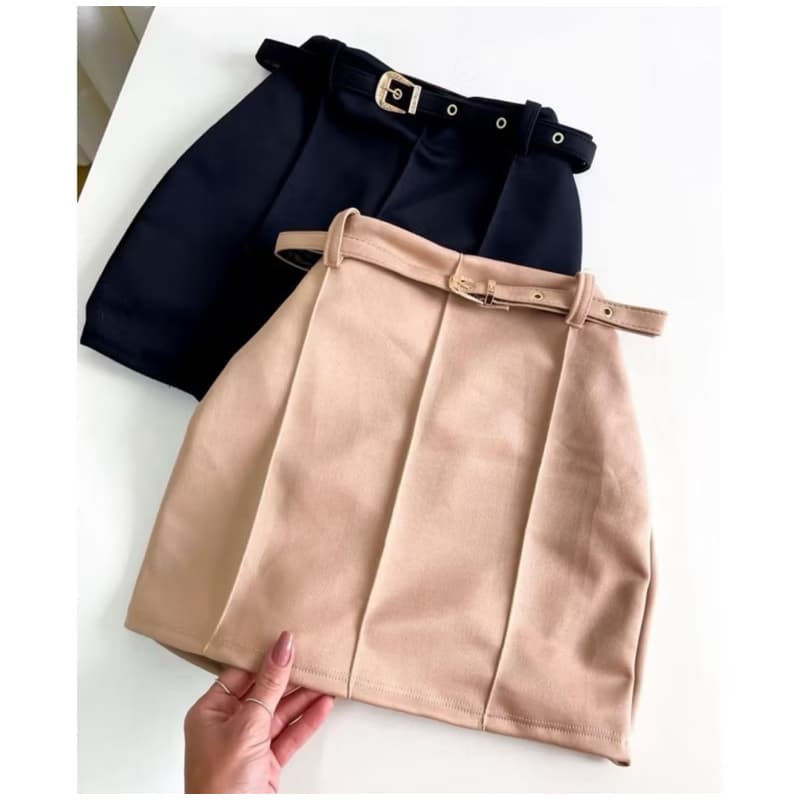 Short Saia Feminino Estiloso Neoprene Com Cinto Tendência Verão 2025-PROMOÇÃO