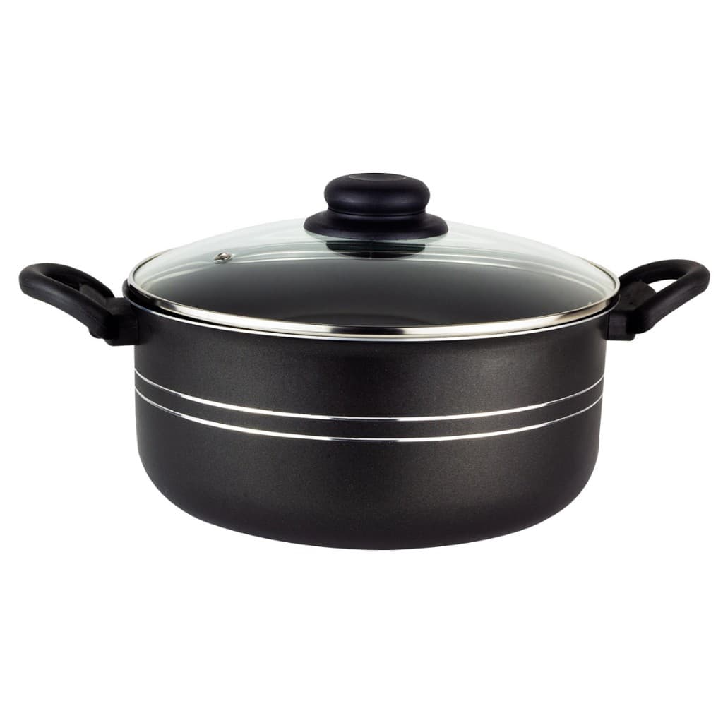 Caçarola Antiaderente com Tampa, preta, 5 camadas, várias medidas