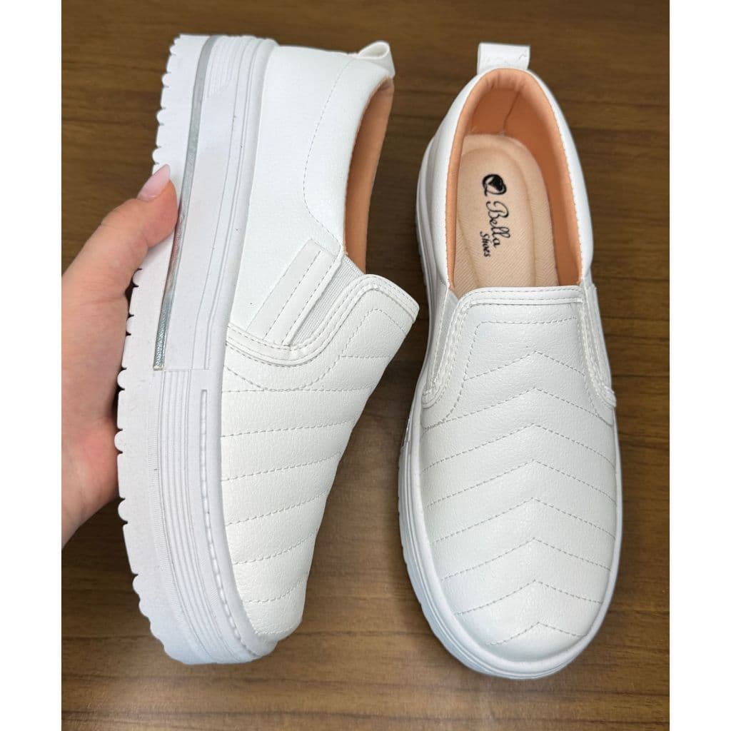 Sapatilha Casual Tênis Feminino Branco Slip on Confortável Sapatênis Leve Envio Imediato