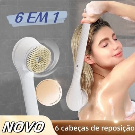 Escova de Banho 6 em 1 Elétrica Para Lavar As Costas Cabo Longo Cerdas Macia usb -E1