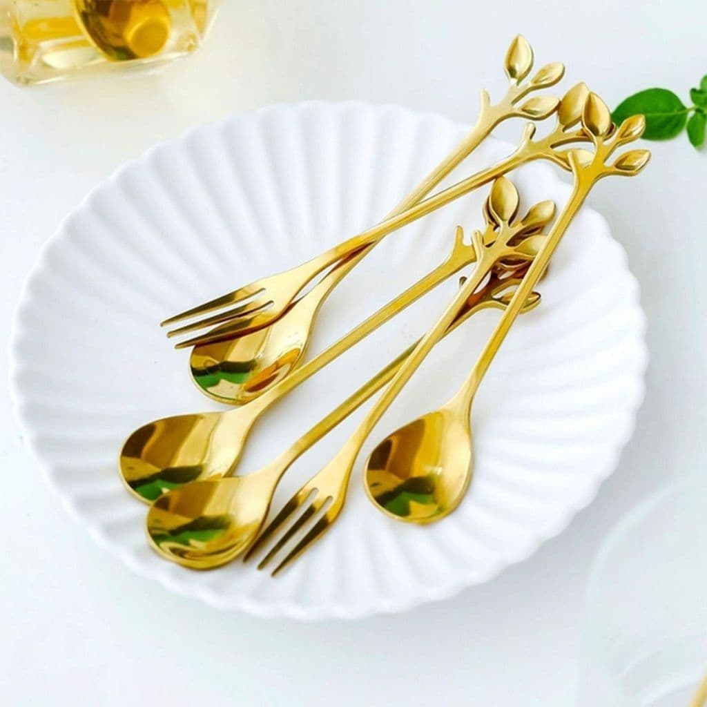 Kit jogo 10 Peças Colher garfo de sobremesa Criativo De Aço Inoxidável Talheres De dourado Para Café