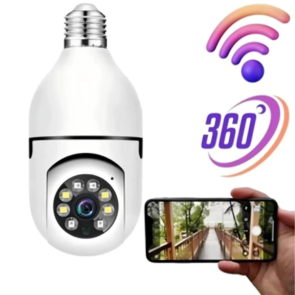 Câmera wifi ip sem fio giratória 360 com encaixe lampada bocal rosca ptz full HD visão noturna segurança