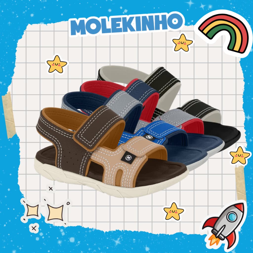 Sandália Papete Molekinho Infantil Menino Bebé Fecho Em Velcro Solado Antiderrapante Original