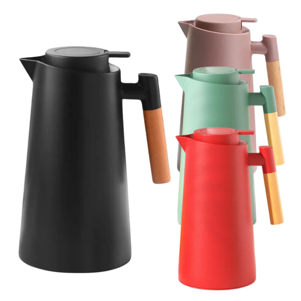 Garrafa Térmica Café Chá Cabo em Madeira Jarra 1 Litro Cafeteira 4 Cores