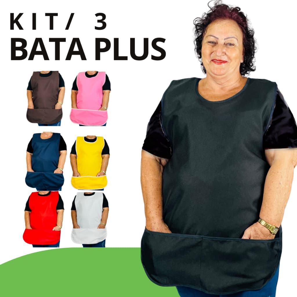 Kit 3 Avental Bata Gg Plus Frente E Costas Jaleco Grande Tamanho Maior Corpo Bolso