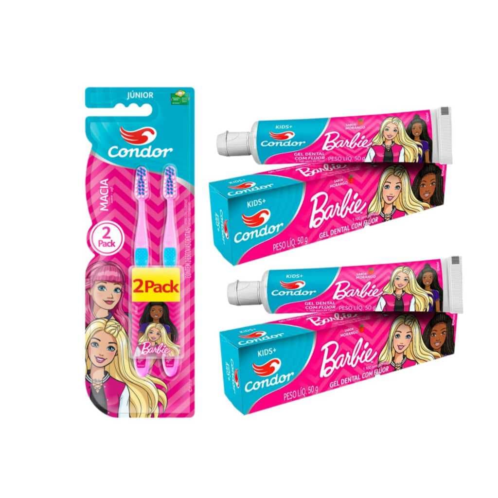 Escova de Dentes Barbie 2 unidades + Gel Dental Barbie 2 unidades