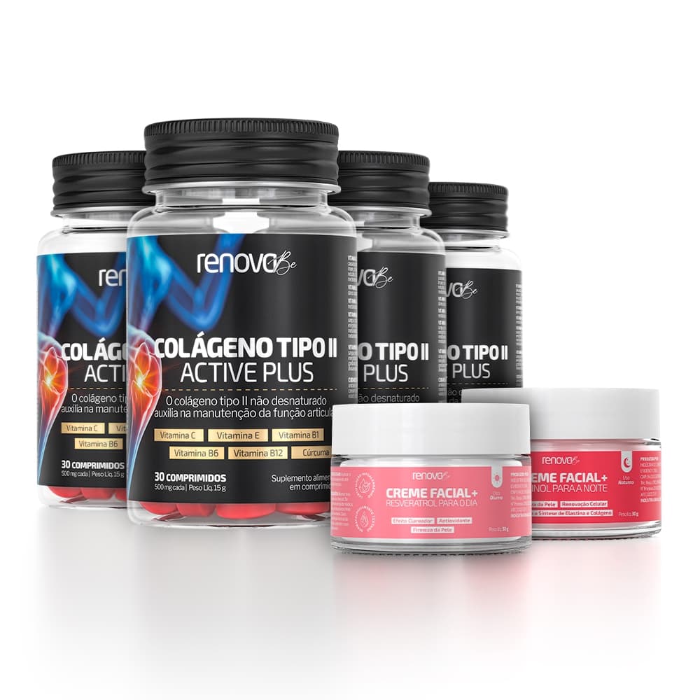 4 Colágenos Tipo 2 + Creme Resveratrol e Retinol - Renova Be