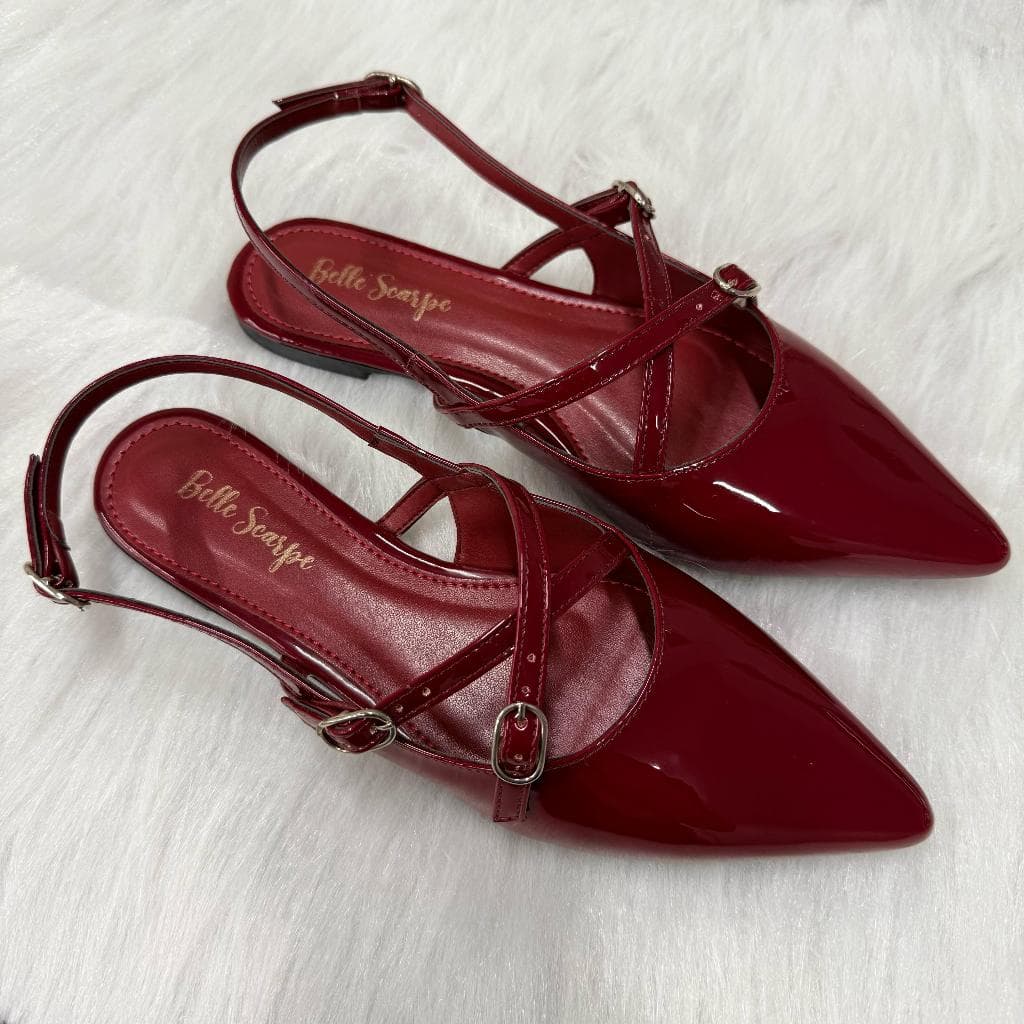 Sandália Sapatilha Feminina SlingBack Verniz Confortável Bico Fino com Fivela