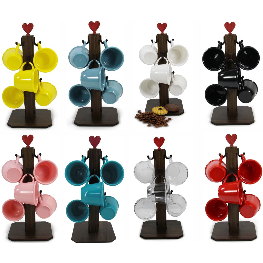 Pedestal Porta Xícara Mancebo Mdf Com 6 Xícaras Acrílica 85 Ml