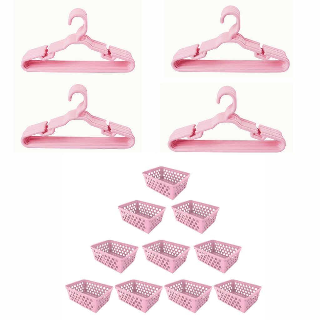 Kit 20 Cabide Infantil e 10 Cesto Organizador 16x12x6 para roupa bebe