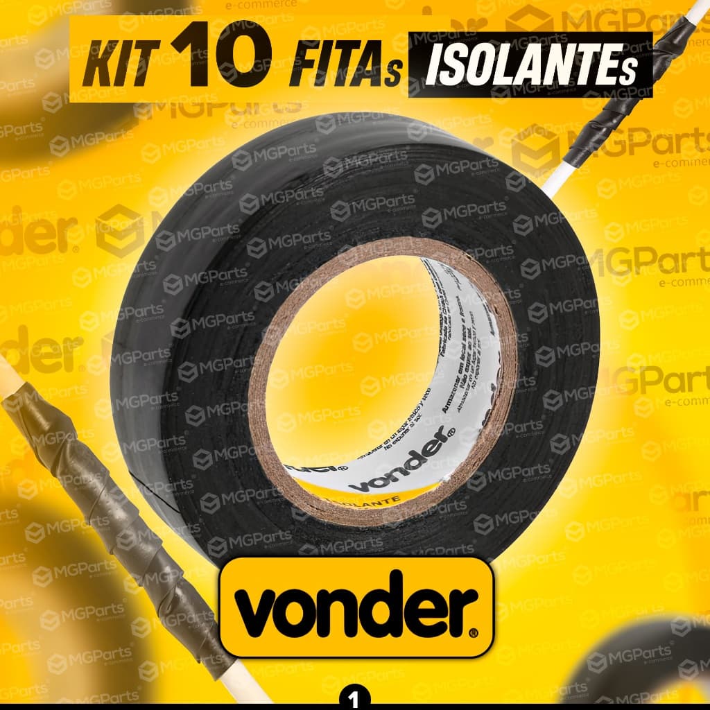 Kit 10 Fita Isolante Vonder 19mm X 20 Metros Profissional Antichamas Rolos Adesiva Preta Original