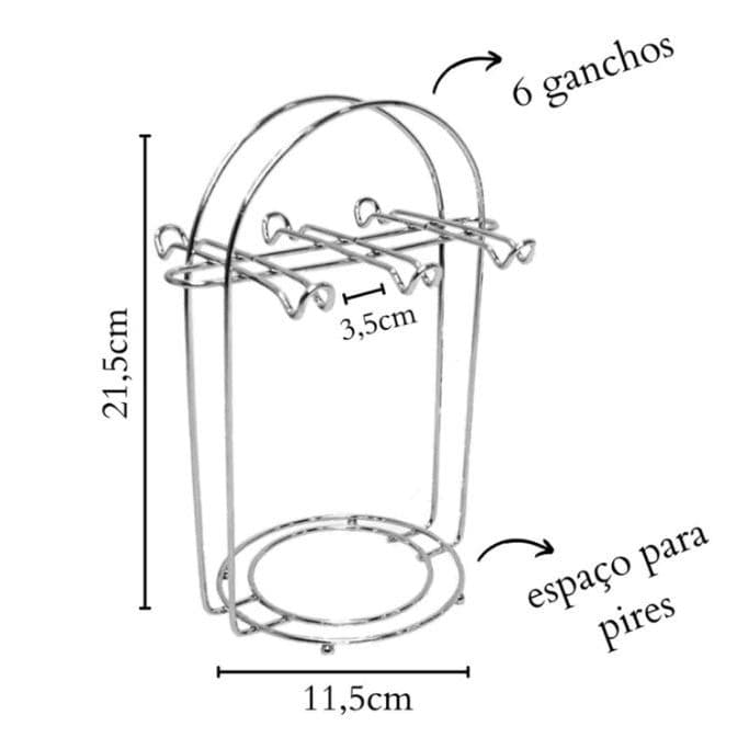 Suporte Porta Xícaras De Café E Pires 6 Ganchos De Mesa