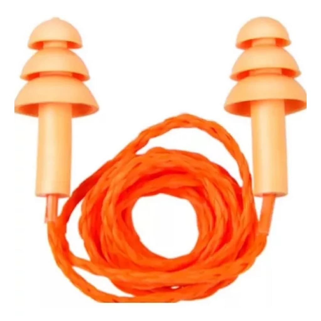 50prs Protetor Auricular Silicone Com Cordão 3 Flanges 14db