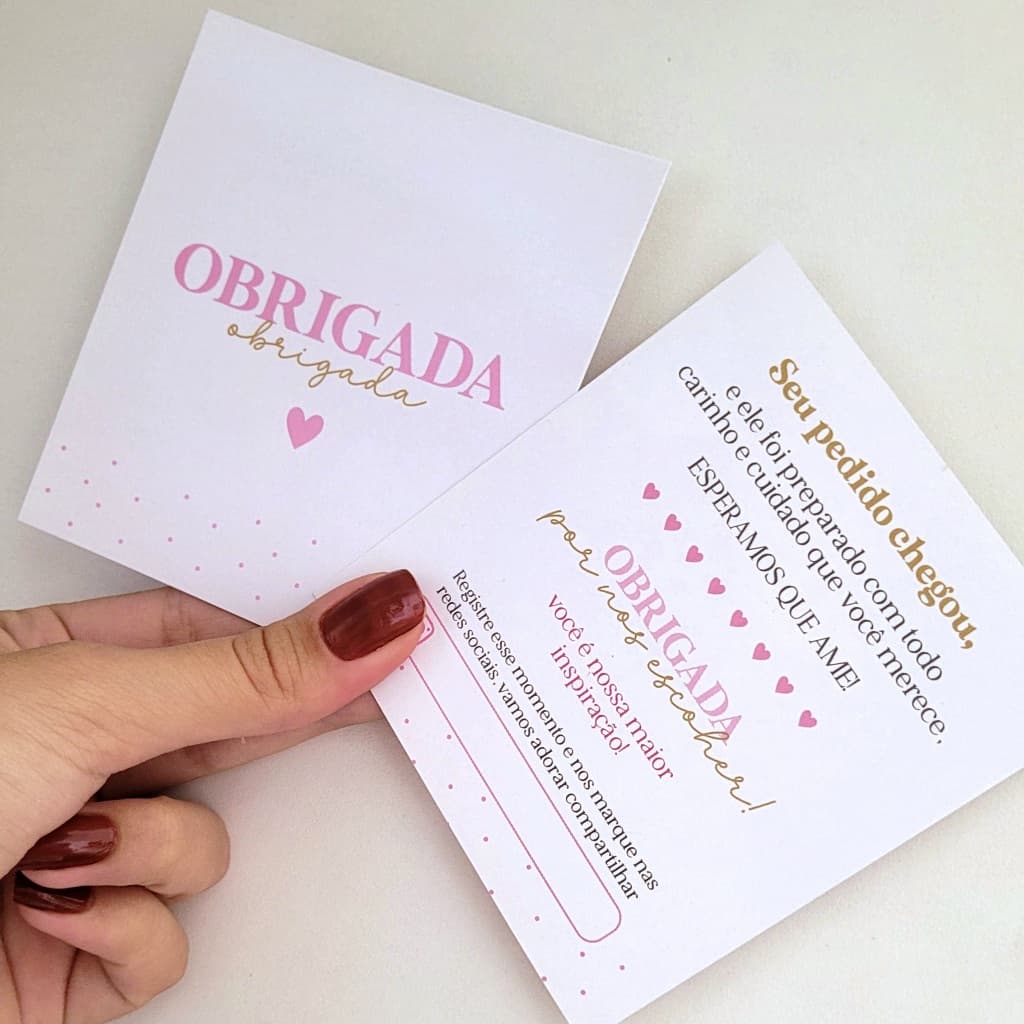 Cartão de agradecimento ao cliente / Postal ''obrigada'' - 50un - 9x10cm │ CA12