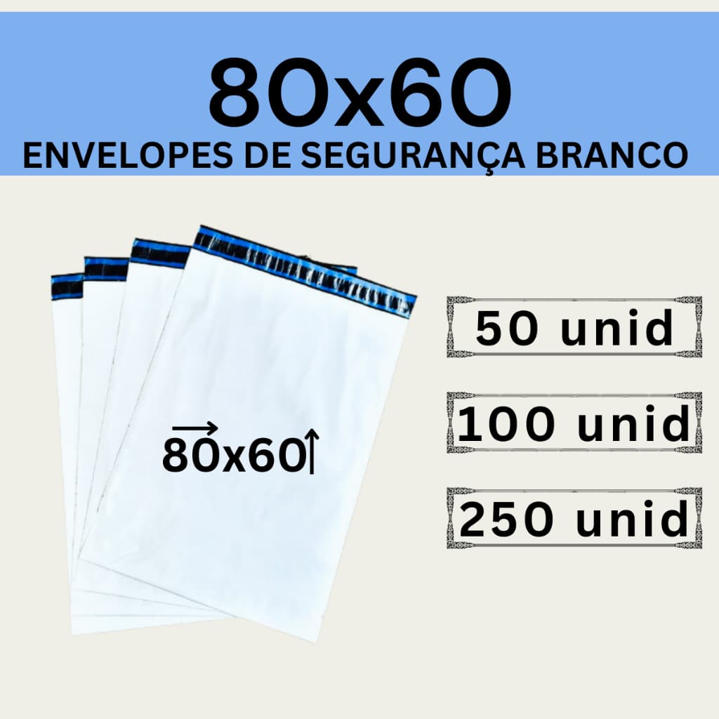 Envelope Segurança Branco Coex 80x60 Embalagem De Envio 50, 100 e 250 unidades