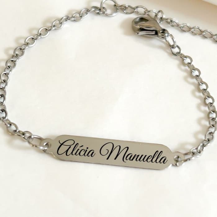 Pulseira Infantil Personalizada com nome no aço inoxidavel hipoalergênicos