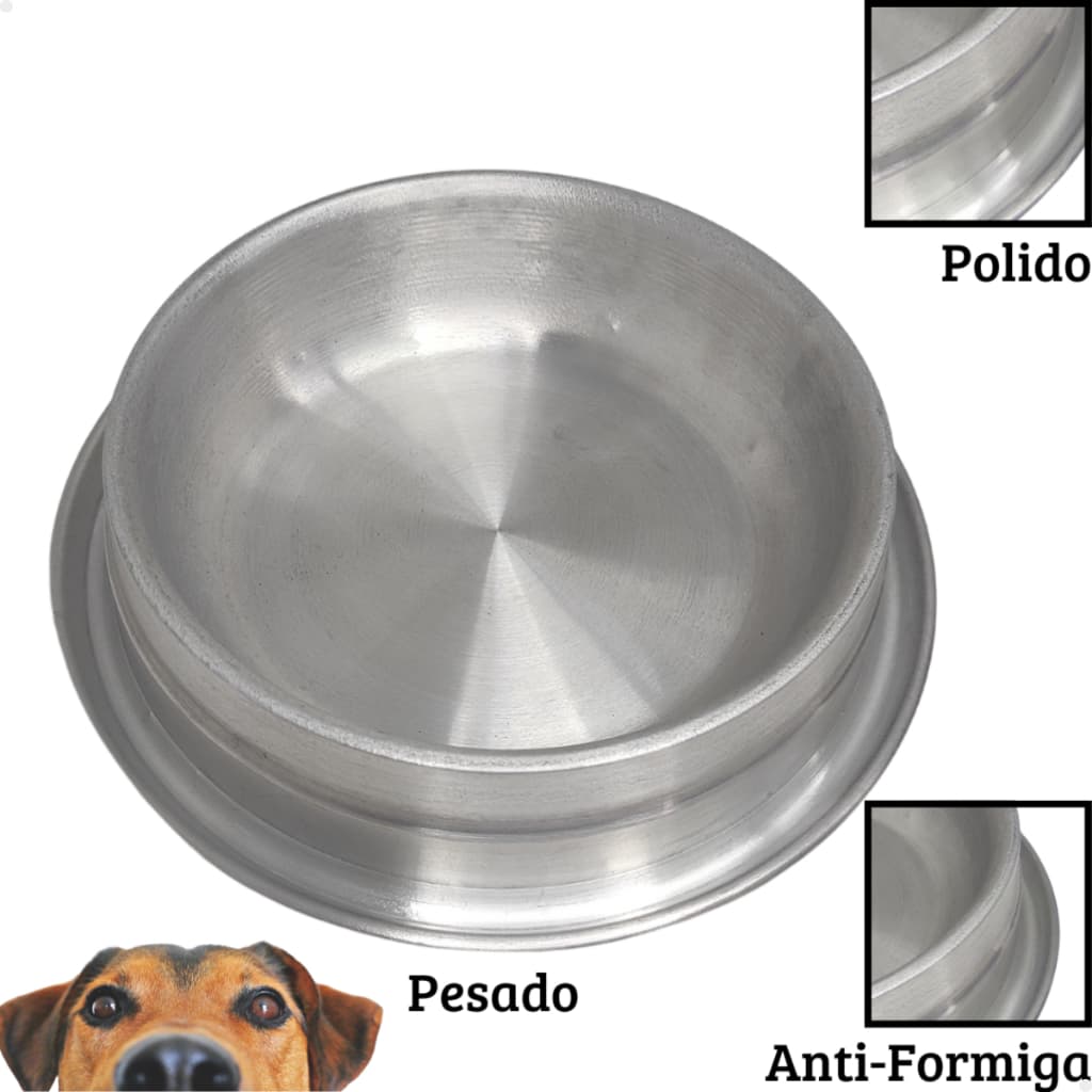 Comedouro Alumínio Pesado Polido Anti Formiga Vasilha Pote Ração Água Cachorro
