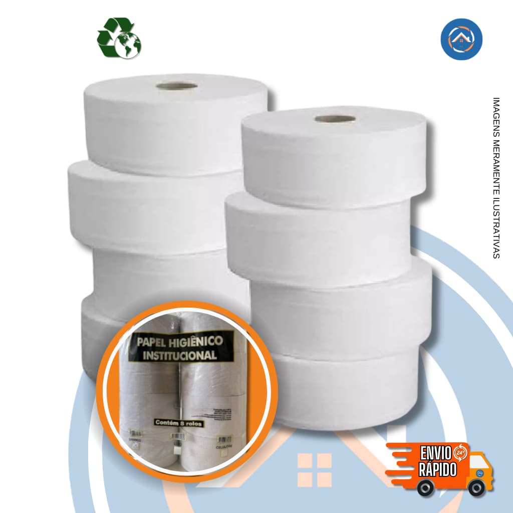 Papel Higiênico Institucional Big Rolão 8 Rolos Grandes p/ Casa Comercio Indústria 100% Celulose