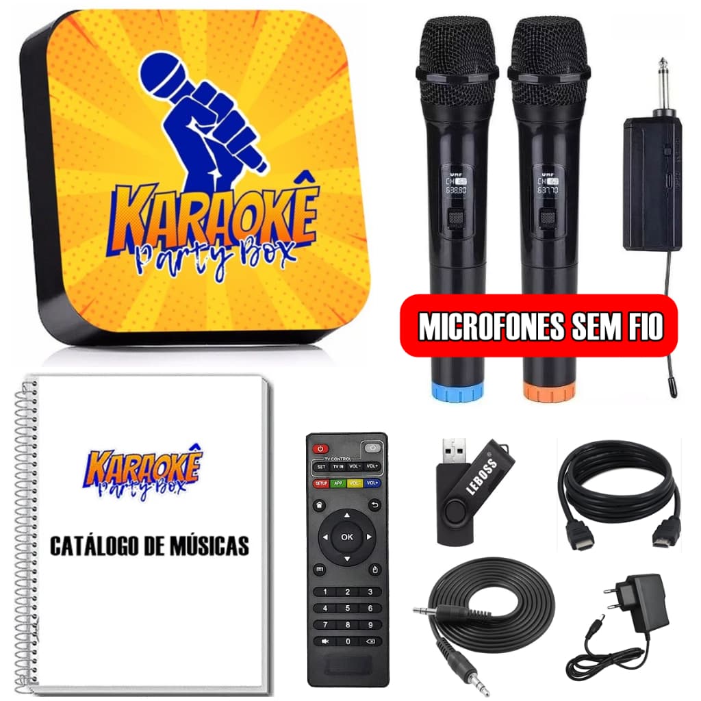 Karaoke Party Box Profissional +2 Mic Sem Fio +de 2000 Músicas +Catalogo (Com Pontuação)