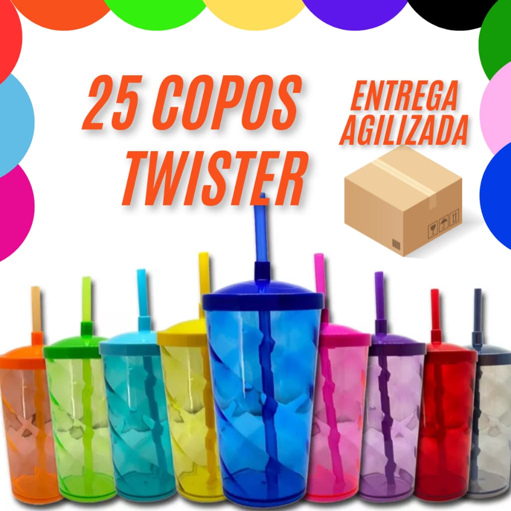 25 Copo Twister 500ml Com Tampa E Canudo VARIAS CORES ENVIO IMEDIATO