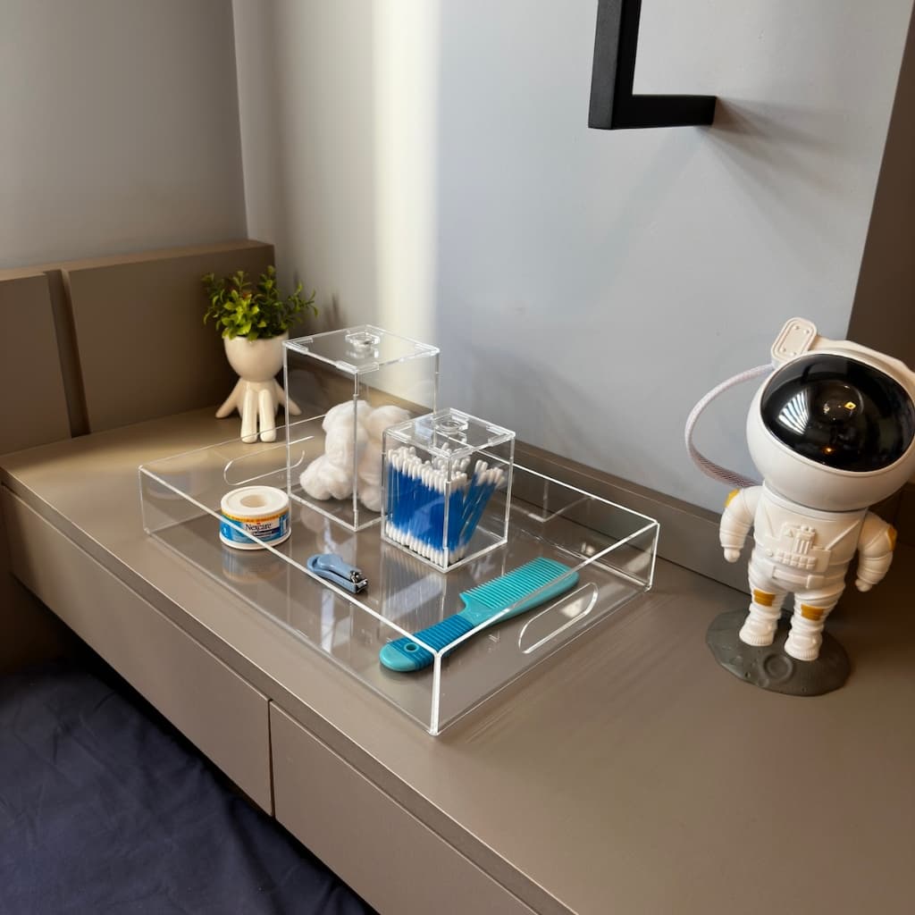 Kit Higiene para bebê com bandeja espaçosa e dois potes organizadores - Transparente