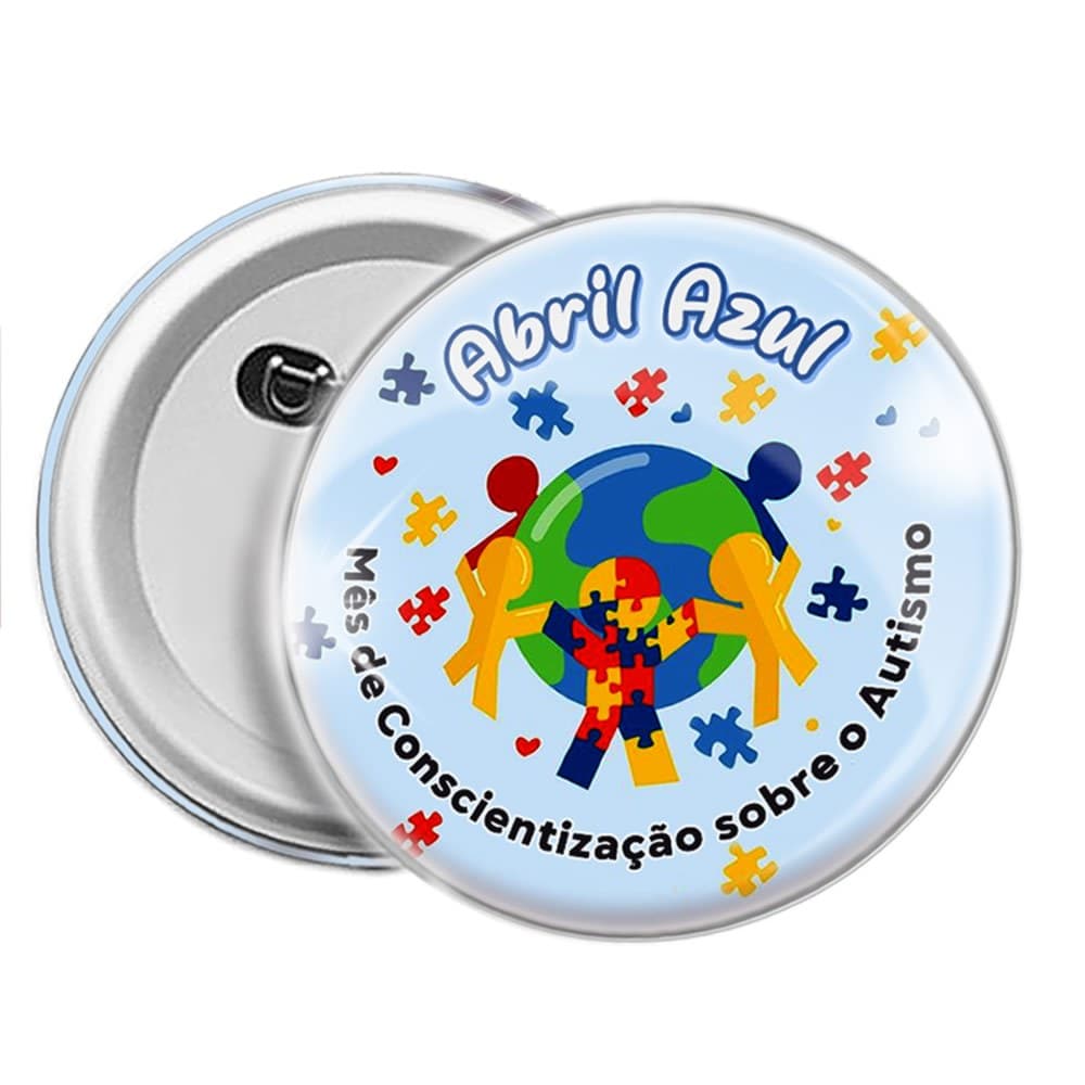 Kit pacote com 6 a 30 de botons para campanha abril azul autismo TEA conscientização