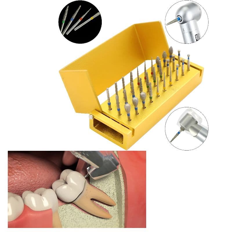 Broqueiro + 30 brocas diamantadas de uso profissional, consultório odontológico