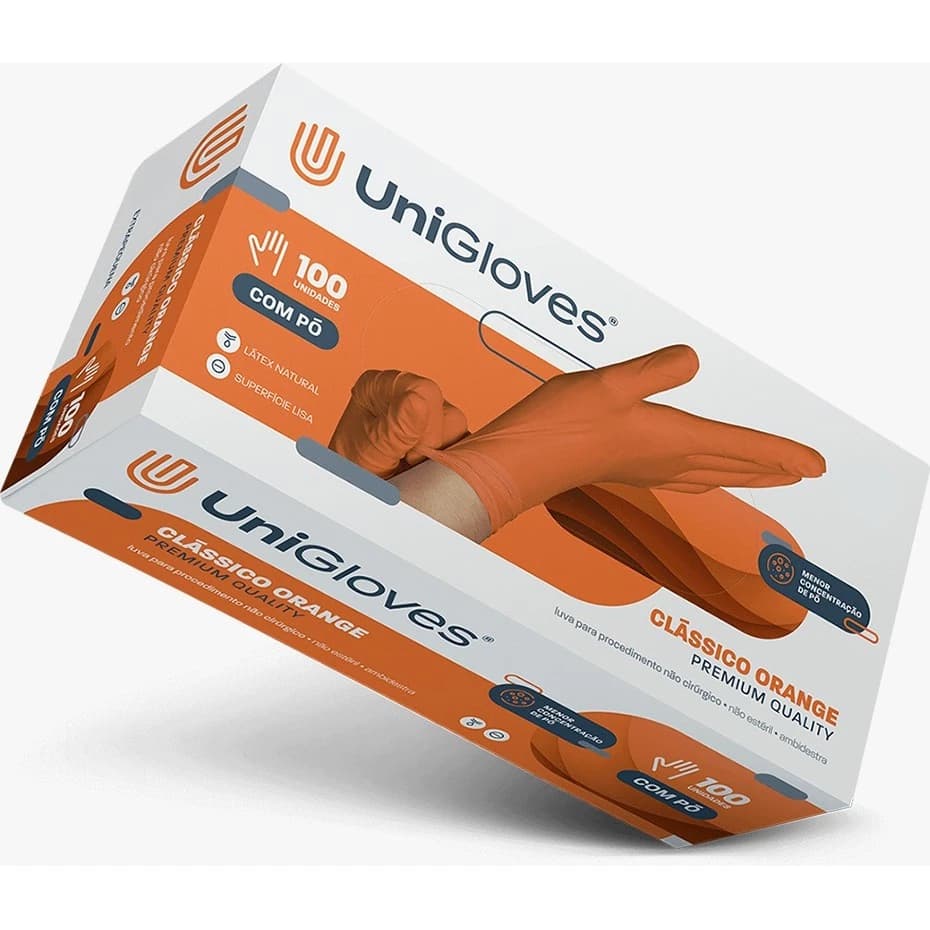 Luva Látex Laranja Procedimento com pó Unigloves c/100un