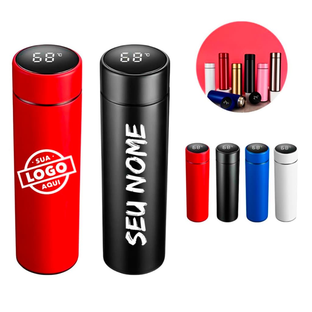 Garrafa Térmica Personalizada com LED inteligente 500ML - Nome, Logo, Desenho, Time