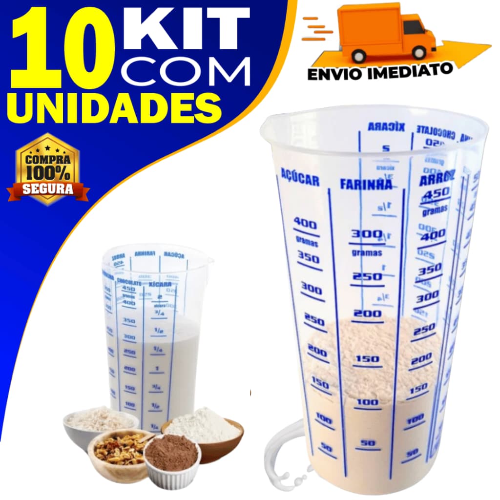 Kit 10 Copo Medidor Dosador Transparente Graduado 500 ml Para Receitas Culinária Cozinha