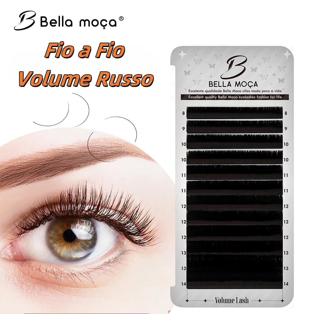 Bella Moça Original Fio a Fio Volume Russo Extensão de Cilios Lash Design 8-14mm
