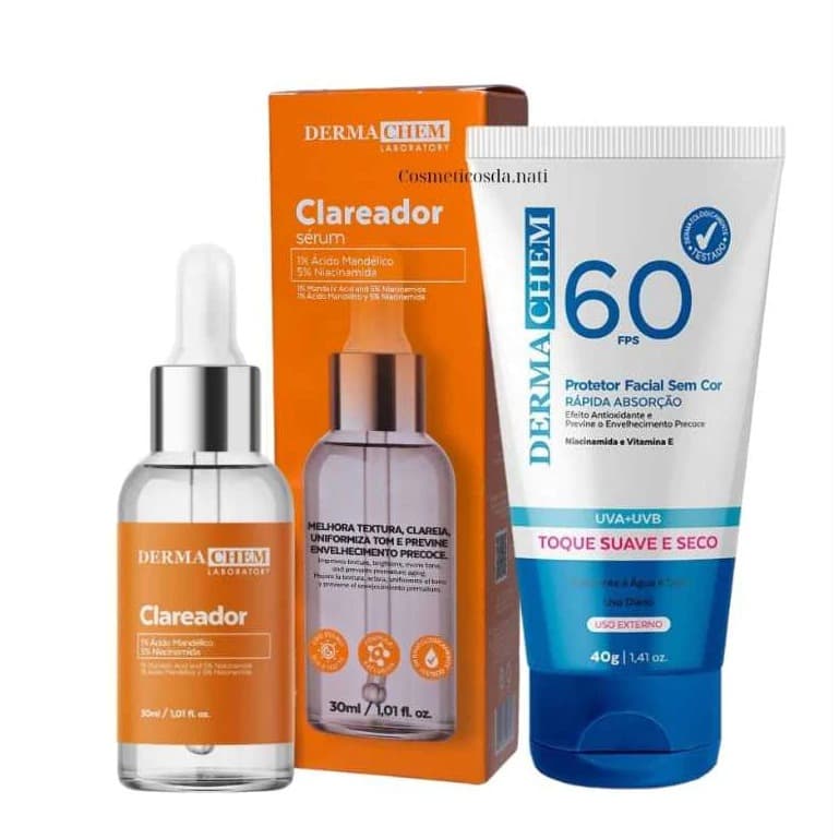 Kit Protetor Solar Facial Fps 60 -40g com Serum Clareador de Melasma 30ml