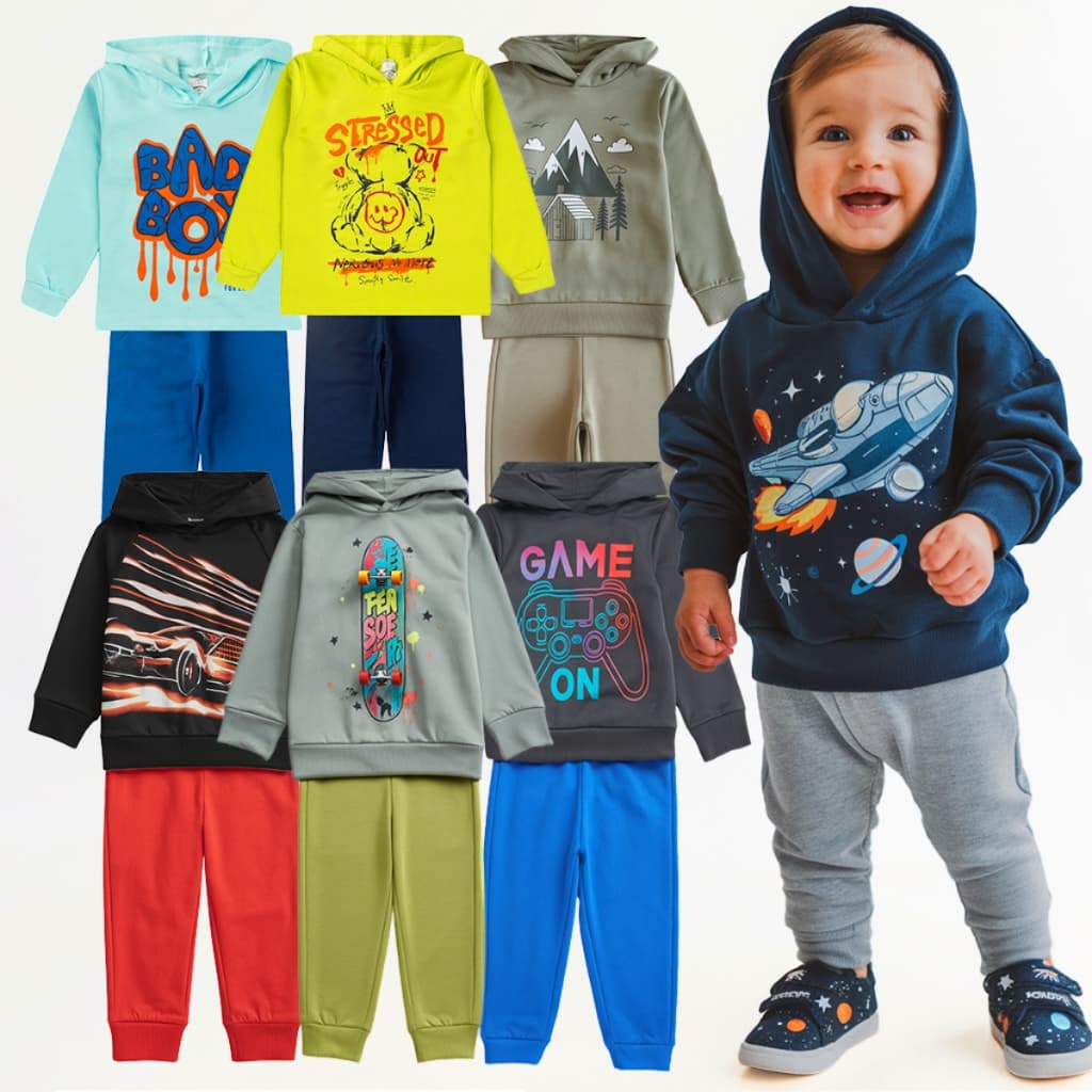 Kit 4 Peças Moletom Com Capuz Conjunto Infantil Menino Inverno Masculino Pronta Entrega