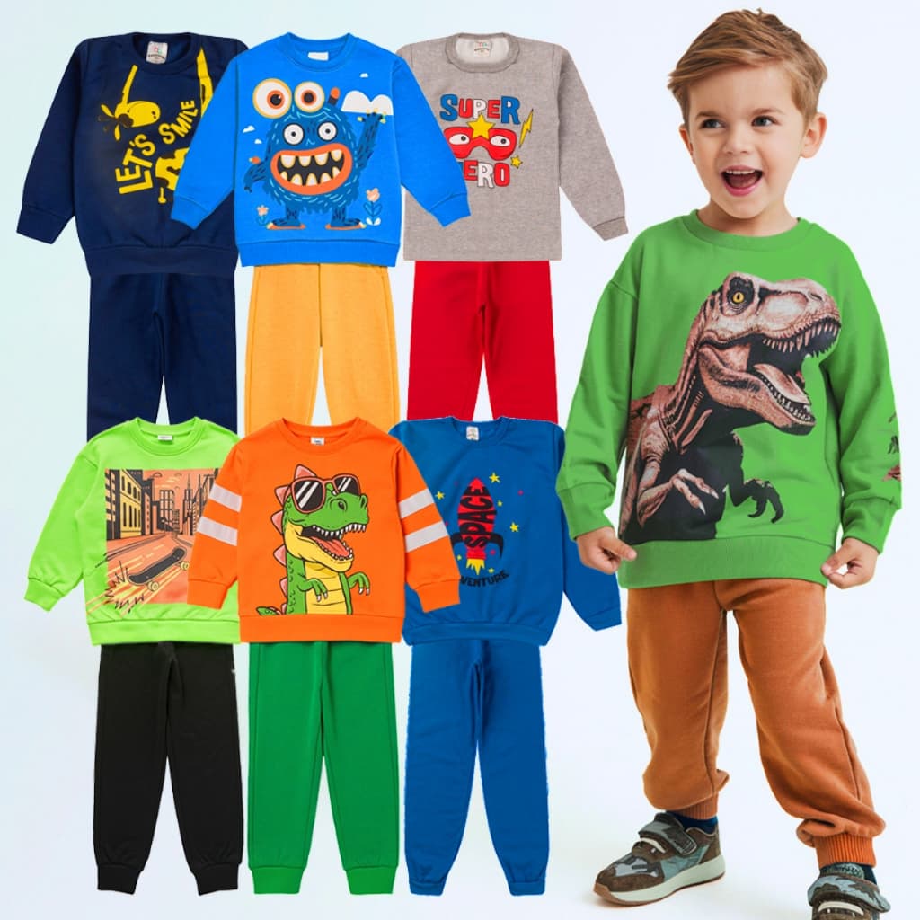 Kit 6 Peças Conjunto Moletom Infantil Menino 1 ao 14 Masculino Inverno Manga Longa Pronta Entrega