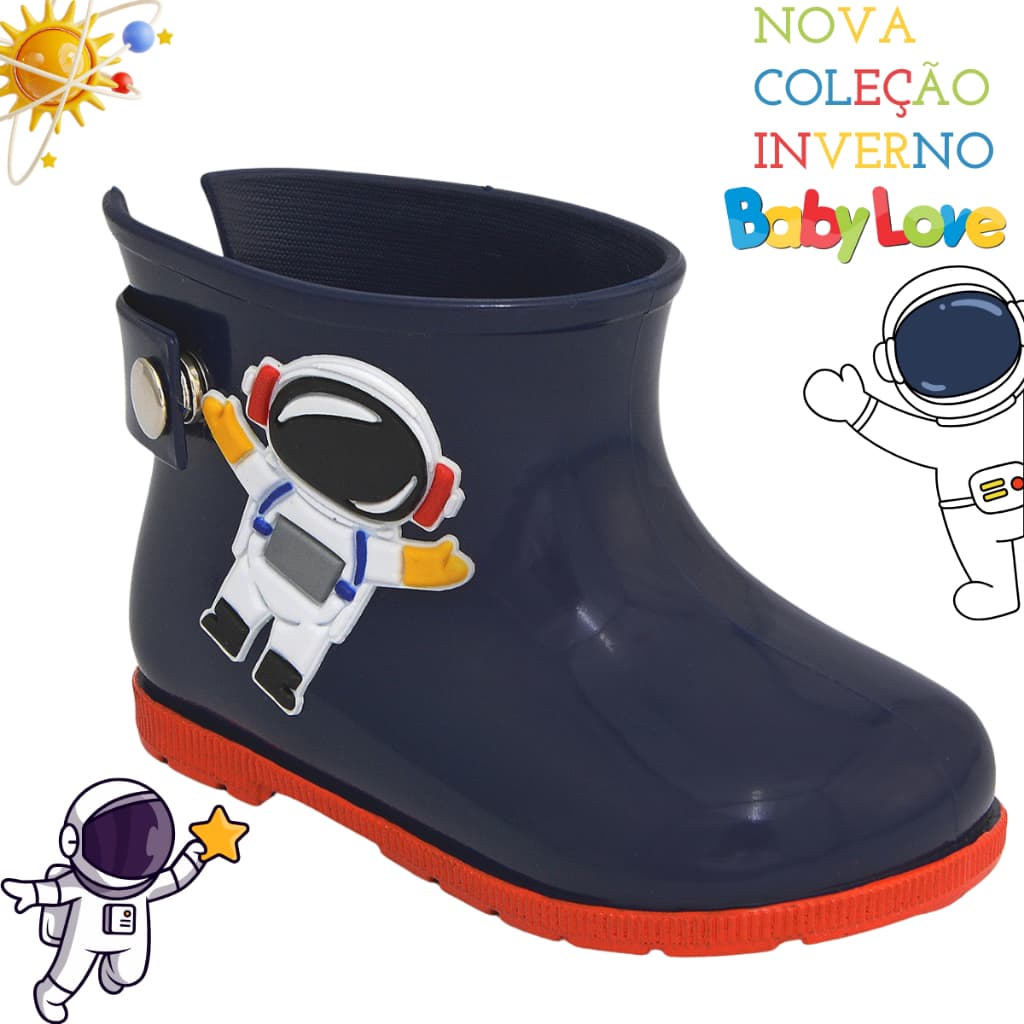 Galocha infantil menino masculina botinha chuva lançamento astronauta
