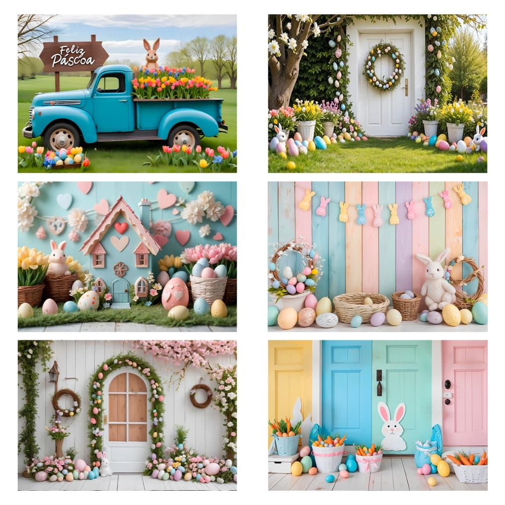 Painel Fundo Fotográfico Feliz Páscoa Newborn em Tecido 1,50x2,20 Mt