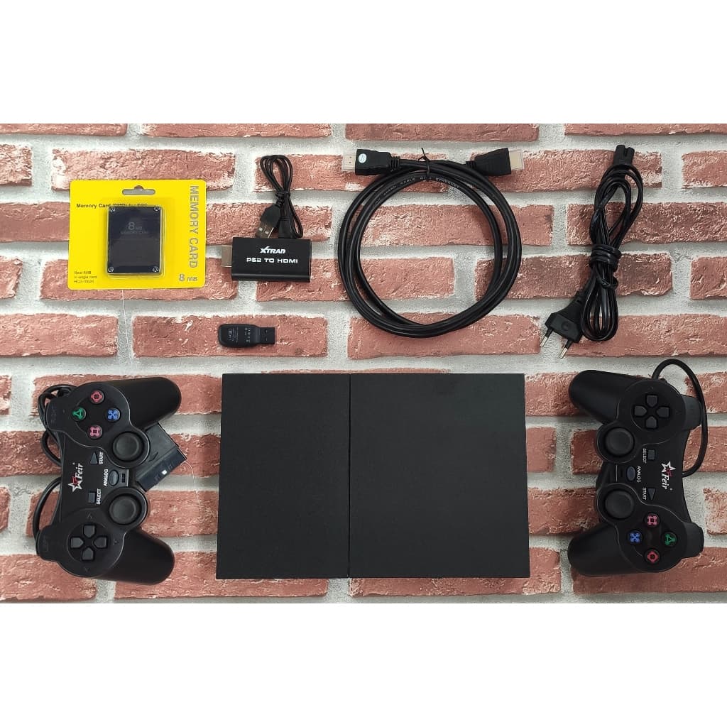 PS2 NA CAIXA COM 2 CONTROLES + PEN DRIVE 64GB OPL + HDMI + JOGOS + MEMORY CARD