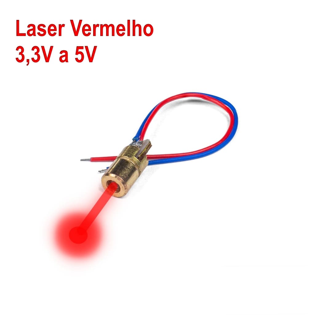 Laser Vermelho Para Projetos - 3,3V a 5V - Ideal para Arduino / Projetos - Mini Laser Vermelho - 5mW