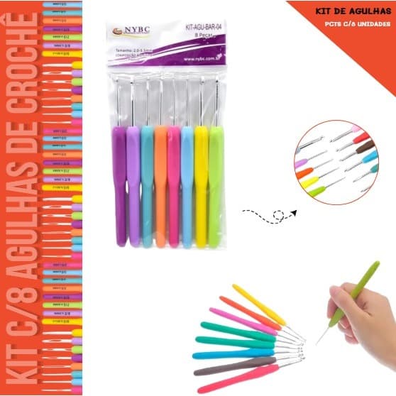 Kit de 8 Agulhas Cabo Soft - Pct C/8 Agulhas - Croche Barbante